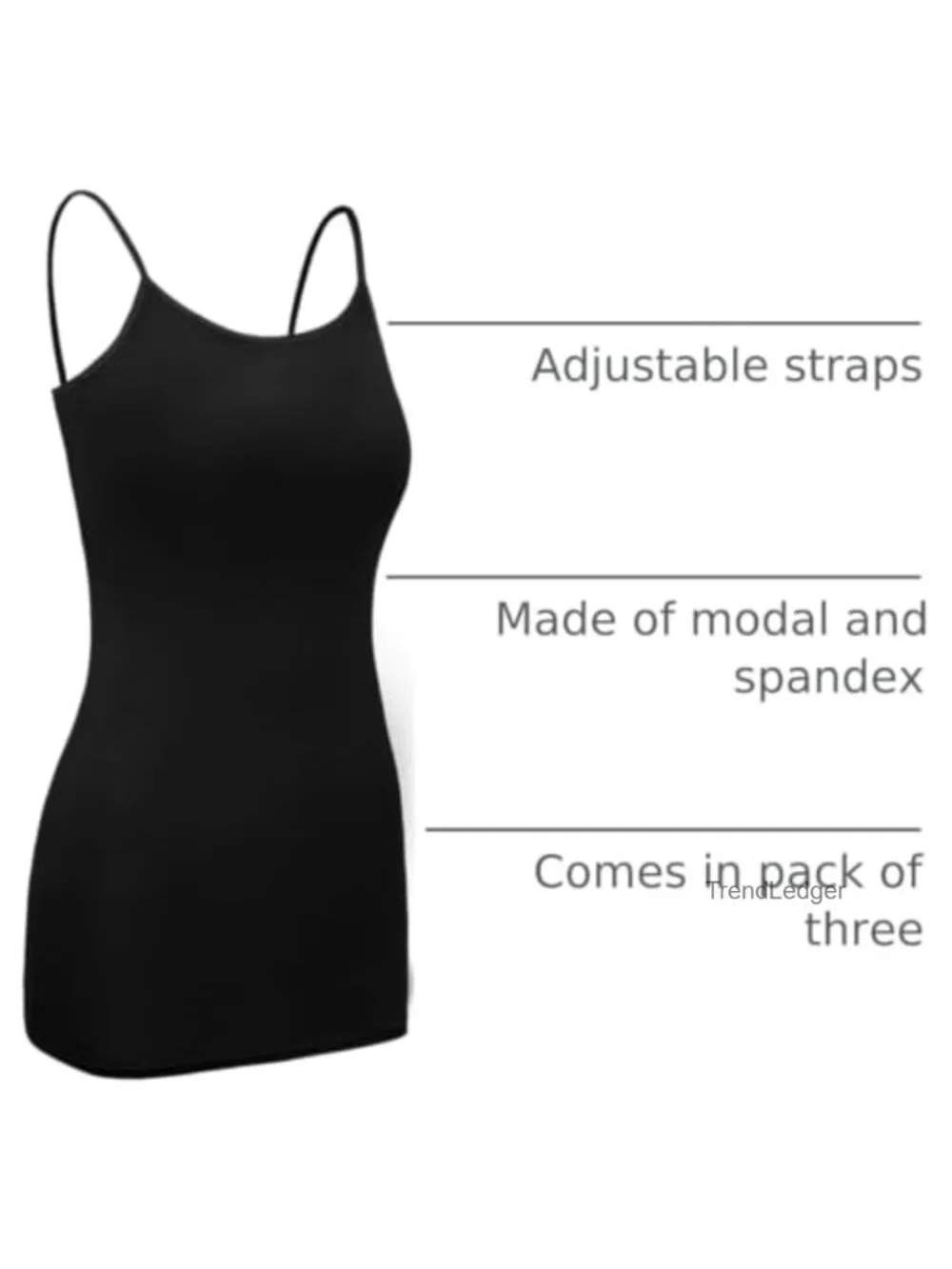 Women's Camisole Tank Tops Pack of 3 - Adjustable Straps, Stretchy Modal &